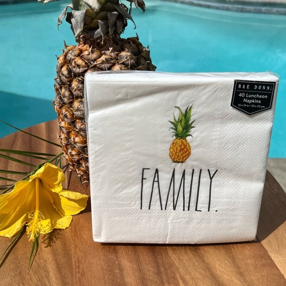 Rae Dunn NEW Luncheon Napkins 40 Pack FAMILY Pineapple Ivory Yellow Black - Picture 15 of 16